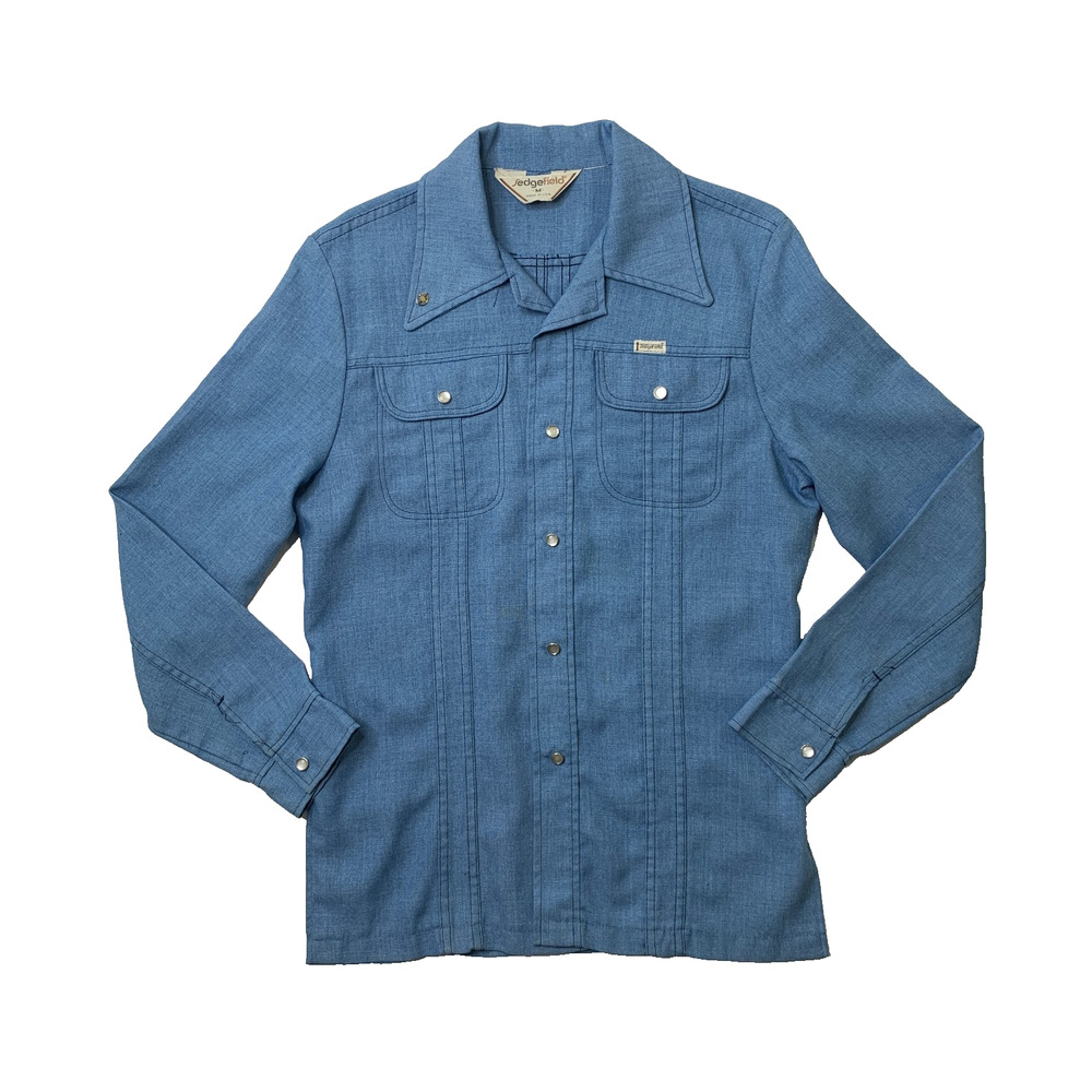 Vintage Sedgefield Shirt Mens M Medium Blue Western Groovy Hippie Pearl Snap 70s